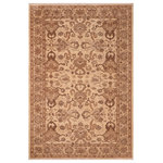 Bareens Designer Rugs - Classic Ziegler Eun Beige Brown Hand-Knotted Wool Rug - 6'2'' x 9'1'' - Enhance the ambiance of your home with this magnificent Persian-influenced Turkish hand-knotted rug made by skilled artisans capable of creating the most exceptional vegetable dyes and hand-spun wool. This exquisite handmade rug is a one-of-a-kind Peshawar Kafkaz, otherwise identified as Chobi, Chobi Peshawar, Oushak, or Ziegler rug. These handmade rugs are crafted in Pakistan utilizing superior-quality wool imported from Australia, New Zealand, and Korea in two types of weaves: the Persian weave and the Mori weave. This rug is meticulously crafted by hand using the finest natural vegetable dyes extracted from local plants. The artisans use a blend of hand-spun local and fine merino wool, resulting in a rug with a compelling texture, higher lanolin content, and longer staple. The artisans occasionally incorporate natural or artificial silk into the pile to enhance specific motifs. The finished product is an awe-inspiring execution of flawless design and an understated palette that exudes elegance.