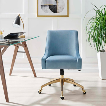 Computer Work Desk Chair, Blue, Velvet, Modern, Home Business Office Furniture