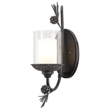 Ponderosa Ridge 1-Light Wall Sconce in Weathered Spruce With Silver Highlights