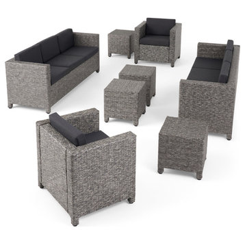 Emily Outdoor 8 Seater Wicker Chat Set With Side Tables, Gray
