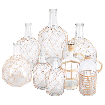 Brisas 13" Clear Glass Goard Shaped Decorative Bottle With Bamboo Strip Webbing