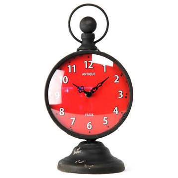 Clock, Red Face, Antique Black