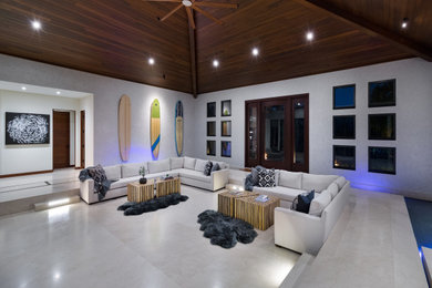 Living room - modern open concept vaulted ceiling living room idea in Tampa