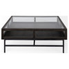 Arelius II 42x42 Square Glass Top Brown Wood WithBlack Metal Base Coffee Table