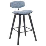 Armen Living - Fox Swivel Bar Height Stool With Speckled Blue and Black - Whether drawn up to a sleek kitchen island or rounding out your home bar with a perfect perch, the Fox Stool Collection delivers versatile seating with timeless modern style. This mid-century-inspired stool features a gently curved back and padded seat, designed with high-density foam for lasting comfort during long meals or casual lounging. The medium-high back provides just the right amount of support while promoting healthy posture. Framed in durable layered hardwood and paired with a powder-coated steel footrest, each stool balances style and function with ease. Upholstery options now include rich vegan leather or soft-touch performance fabric in a variety of finishes ' including speckled textures in brown and blue, and smooth woven fabrics in white, light blue, and grey. Frame finishes range from walnut and black brushed wood to patterned oak, giving you flexibility to match your aesthetic. Whether you lean classic, Scandinavian, or contemporary, the Fox stool adapts seamlessly to your space. Choose from counter height or bar height to suit your kitchen island, breakfast nook, dining area, or home bar. With its clean lines and supportive construction, Fox is built to elevate your space ' and built to last.