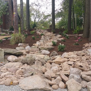 Rural Landscape Design - Fieldstone Wall, Flagstone Path, Boulder Steps