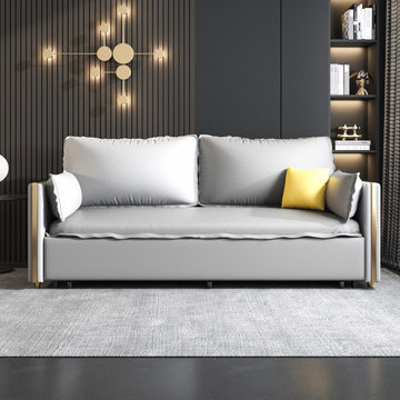 78" Modern Full Sleeper Sofa Bed Leath-aire Upholstery with Storage 3 Function