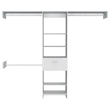 Cross 250 Closet System with Drawer, 3 Metal Rod, and 5 Open Shelves, White