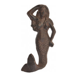 Import Wholesales - Cast Iron Wall Hook, Rust Mermaid Design, 5.75" - Wall Hooks