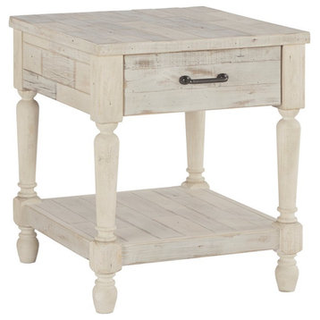 Ashley Furniture Shawnalore Solid Wood Rectangular End Table in Whitewash