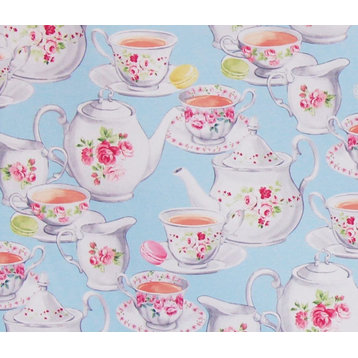 Blue kitchen fabric rose china teapot tea pot cup home decorating material, Standard Cut