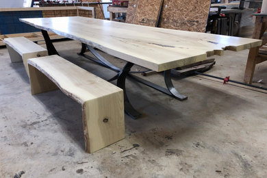Ash dining table with matching benches