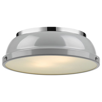Duncan 14" Flush Mount, Chrome With Gray Shade