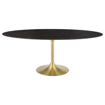 Oval 78" Dining Table Artificial Marble Top, Gold Base/Black Top