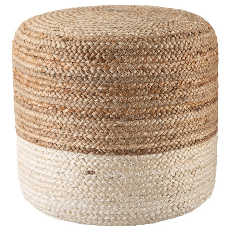 Jaipur Living Oliana Ombre White/Beige Cylinder Pouf, White