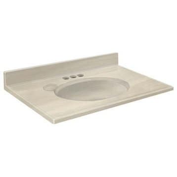 Transolid Cultured Marble 25"x19" Vanity Top, White on Bone