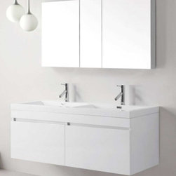 55 inch Wall Mounted Double Sink Bathroom Vanity White Finish - Bathroom Vanities And Sink Consoles