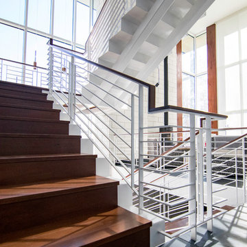 Modern railings in country setting