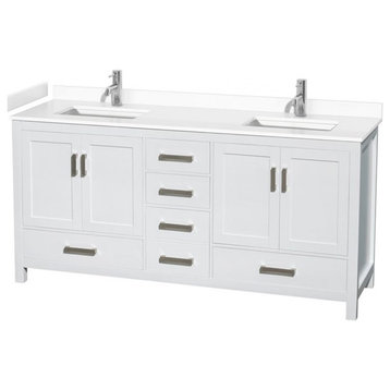 Wyndham Collection Sheffield 72" Wood Double Bathroom Vanity in White