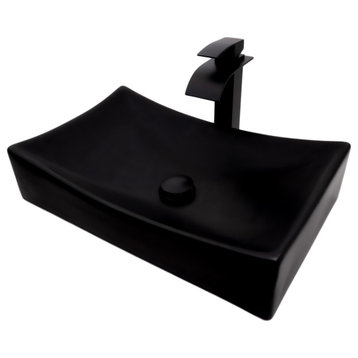 Black Porcelain Vessel Sink and Faucet Combo Set