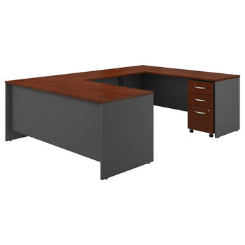 Pemberly Row 72"W U-Shaped Desk with Mobile File Cabinet in Hansen Cherry