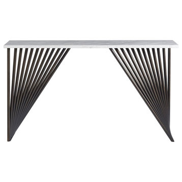 Nina Magon Marcel Console Table with White Stone Top and Bronze Metal Base