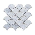Fish Scale Carrara White Marble Grand Fan Mosaic Tile Polished, 1 sheet
