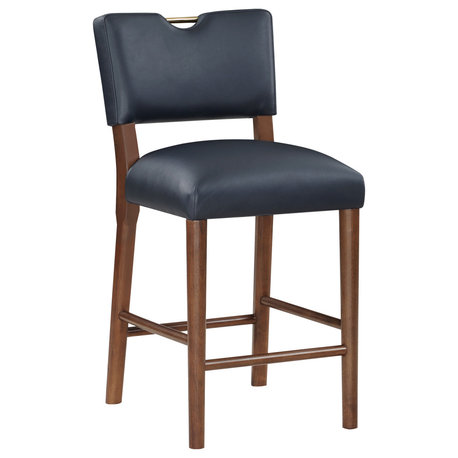 Bonito Midnight Blue Faux Leather Wood Counter Height Stool