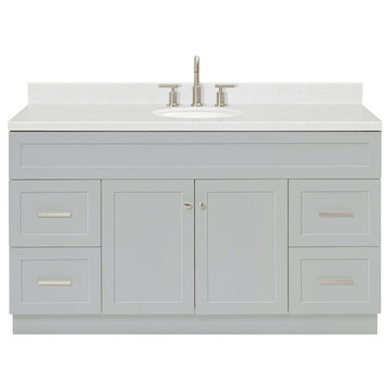 Ariel Hamlet 60" Single Oval Sink Bathroom Vanity, Carrara Quartz