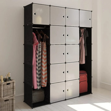 vidaXL Modular Cabinet with 14 Compartments Storage Wardrobe Black and White