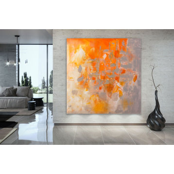 Explode- 48x48 inch Original Large Modern abstract orange Painting MADE TO ORDER