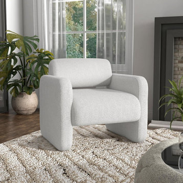 Modern Accent Chair, Minimalistic Design With Boucle Fabric Upholstery, White