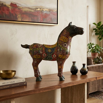 Vintage Oriental Chinese Reddish Maroon Cloisonne Metal Horse Figure ws4935