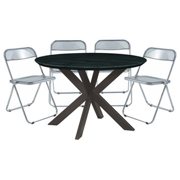 LeisureMod Lawrence 5-Piece Dining Set With Chairs and Dining Table, Black