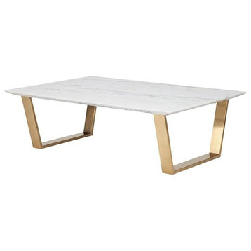 Nuevo Catrine Marble Top Coffee Table in Gold and White