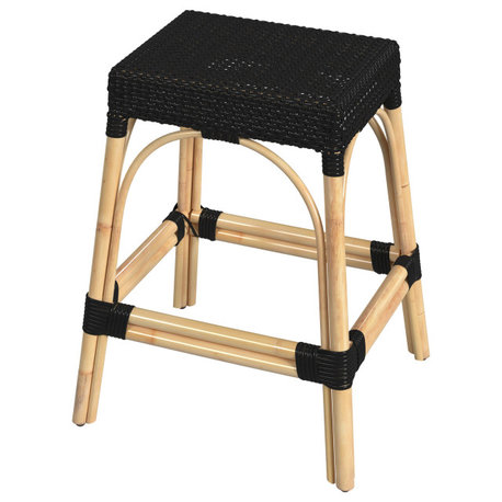 Robias Rectangular Rattan 24.5" Counter Stool, Black