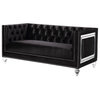 Bowery Hill Button Tufted Velvet Upholstered Loveseat with 2 Pillows in Black