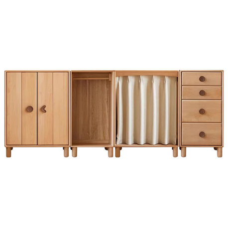 Beech Solid Wood Wardrobe, Natural Wood, 98.4x19.7x39.4", Curtain/Open/Bucket