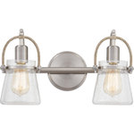 Quoizel - Stafford Two Light Bath, Brushed Nickel - Embrace transitional design with the Stafford collection of bath and vanity lights. Curved Brushed Nickel arms and coastal inspired braided rope accents accentuate clear seeded glass shades. Choose from two three or four lights in this versatile collection to enhance your bathroom decor today.