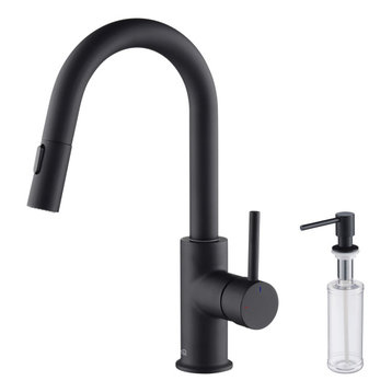 Luxe Single Handle Pull Down Kitchen & Bar Faucet, Matte Black W/ Soap Dispenser