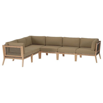 Modway Clearwater 6-Piece Wood Fabric Outdoor Sectional Sofa in Gray/Light Brown