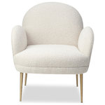 Liang & Eimil - White Boucl√© Accent Chair | Liang & Eimil Gil - Available in a selection of sumptuous velvet shades, each Gil is individually artisan assembled and exquisitely upholstered, boasting perky curves sure to uplift and inspire. Sat atop tastefully tapered legs of beautiful brushed brass, the Gil is an opulent item that would work well amongst an array of interior aesthetics. Legs require installation