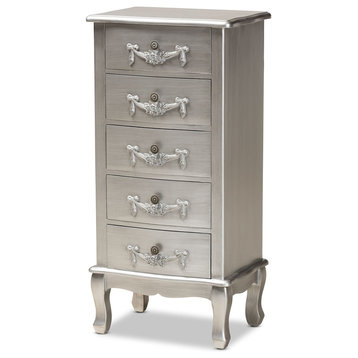 Classic and Traditional Brushed Silver Finished Wood 5-Drawer Chest