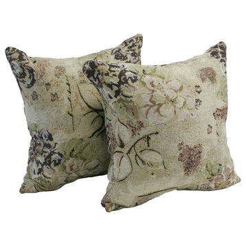 17" Jacquard Throw Pillows With Inserts, Set of 2, Beige Floral