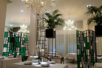 Enclosed dining room - large shabby-chic style porcelain tile and white floor enclosed dining room idea in Alicante-Costa Blanca