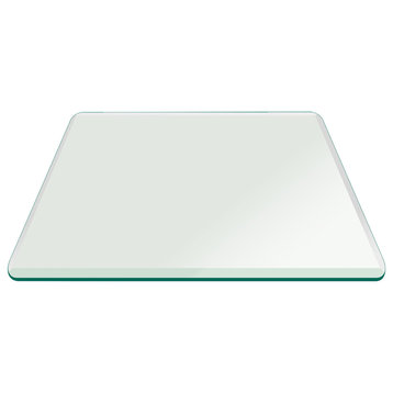 1/2 inch Thick Beveled Polished Tempered Square Glass Table Top, 18"