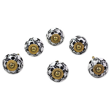 Magical Blooms, Set of 6 Ceramic Cabinet Knobs, India