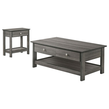 Furniture of America Lekwick Transitional 2-Piece Wood Coffee Table Set in Gray
