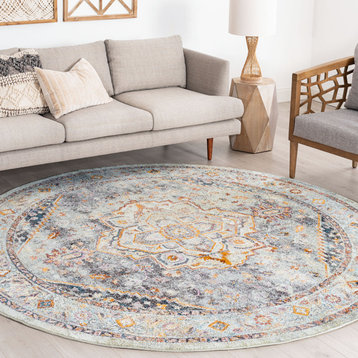 Kinsley Traditional Oriental Gray Round Area Rug, 8'