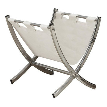 Leather-Look Magazine Rack, Chrome Metal, White